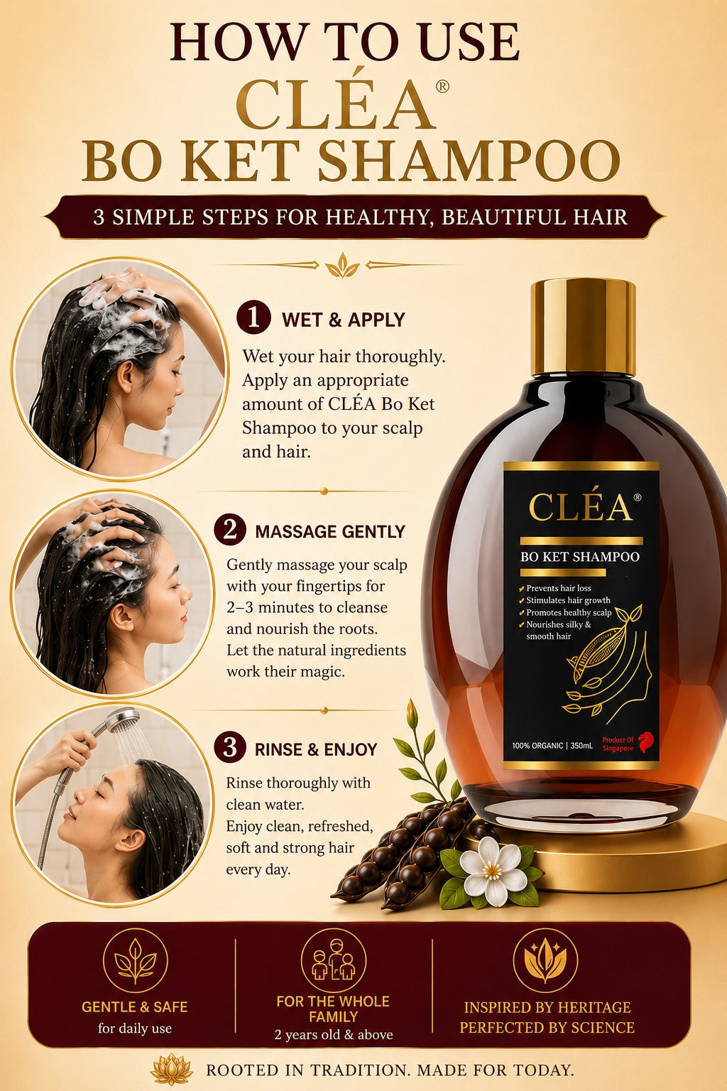CLÉA BO KET Discovery Pack – 1 x 350ml + Free 1 x 50ml Travel Size | Made in Singapore