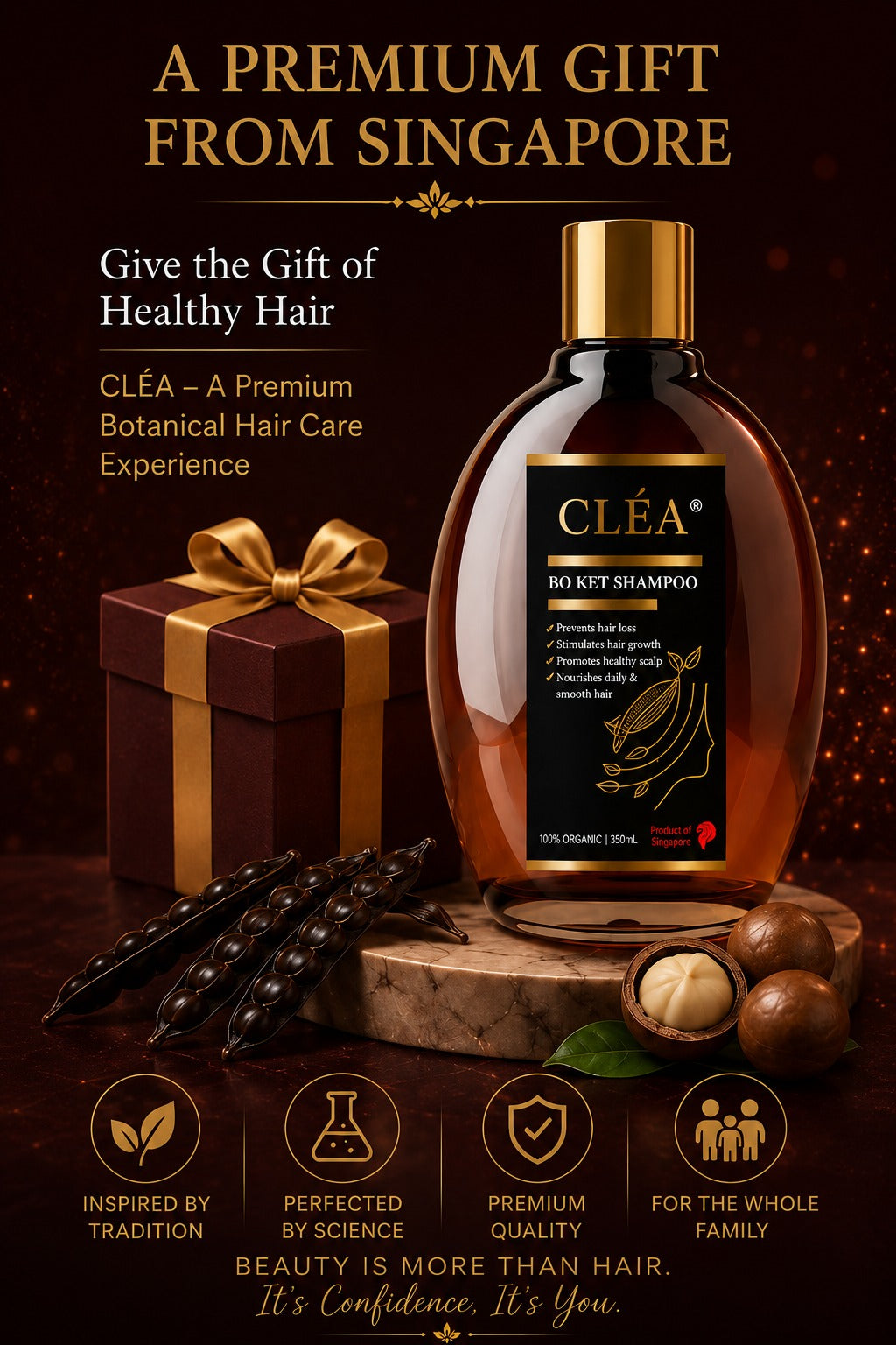 CLÉA BO KET Discovery Pack – 1 x 350ml + Free 1 x 50ml Travel Size | Made in Singapore