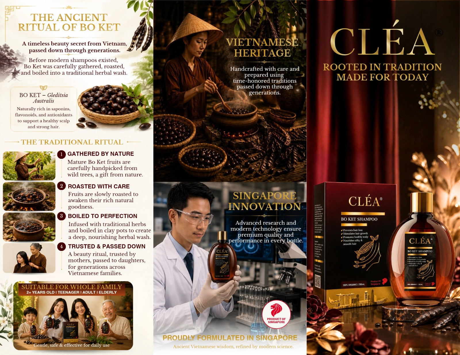 CLÉA BO KET Discovery Pack – 1 x 350ml + Free 1 x 50ml Travel Size | Made in Singapore